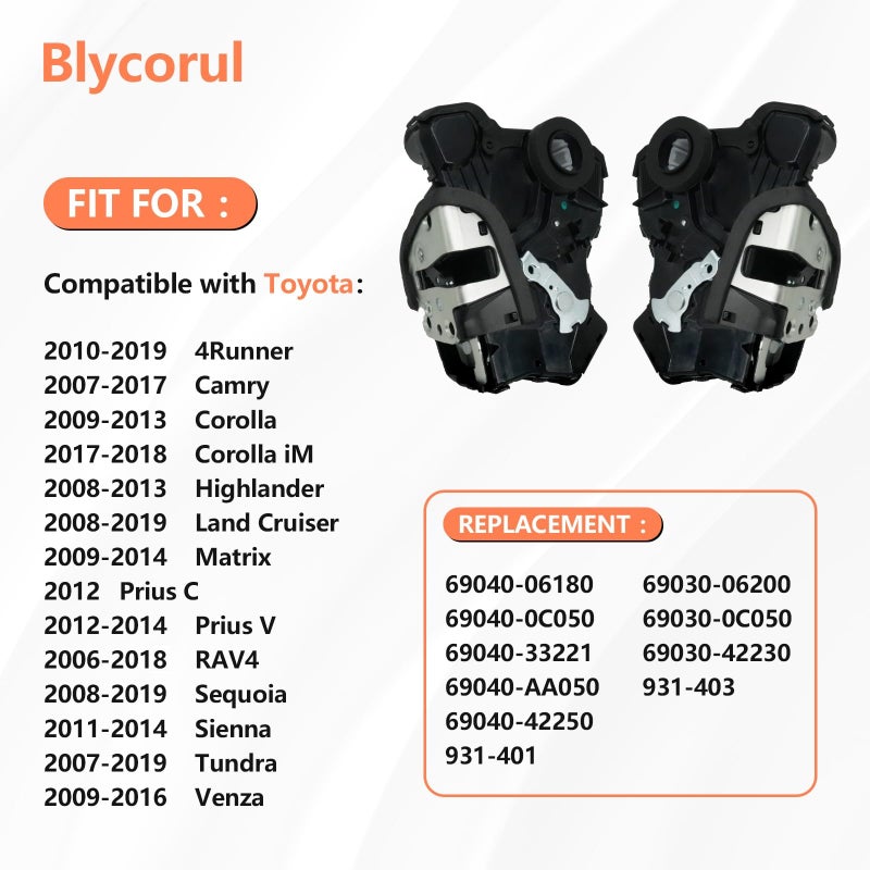 Blycorul 2 قطعة محرك قفل الباب الأمامي متوافق مع Tundra، Camry، 4Runner، Rav4، Lexus RX350 RX450h، Scion tC xB xD | يستبدل # 931-401، 931-403 | جانب السائق الأيسر وجانب الراكب الأيمن - Image 2